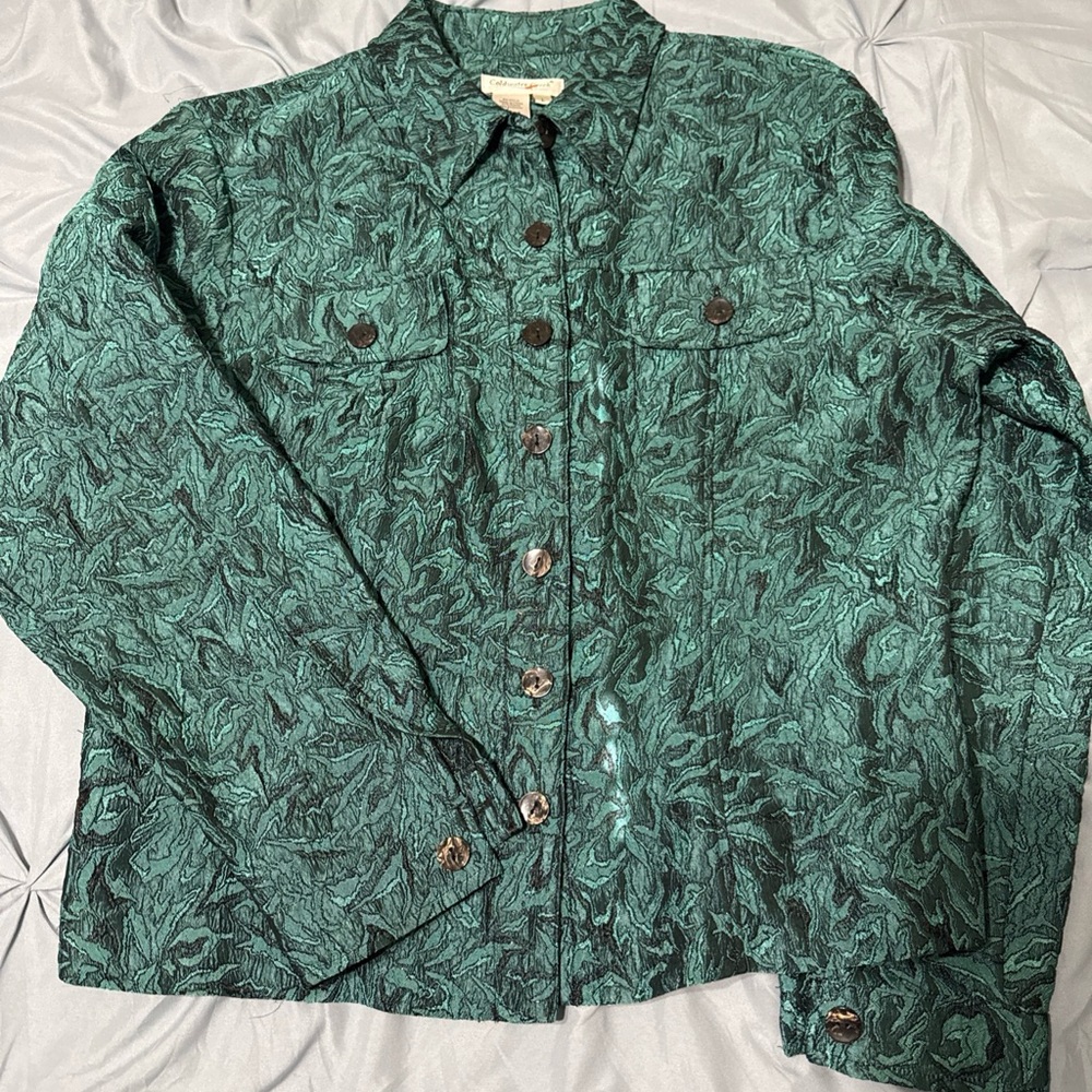 Coldwater Creek Teal Patterned Jean Jacket